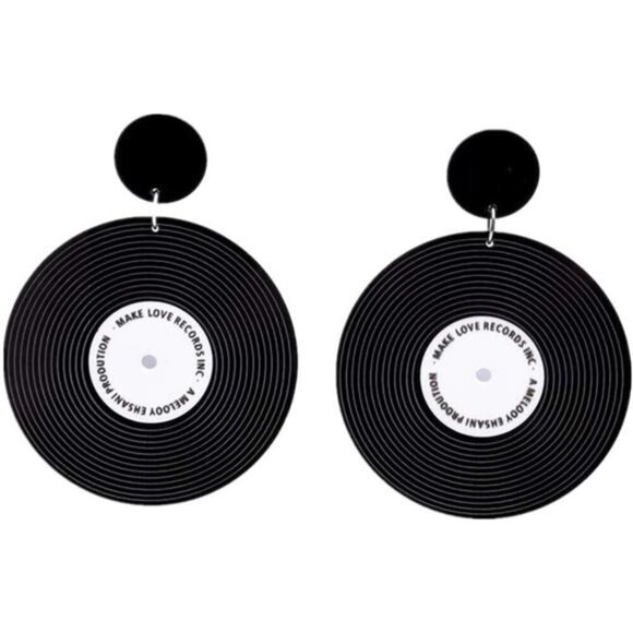 Retro Acrylic Record Earrings Rock Roll 1950's Vinyl Record Earrings Vintage - Picture 1 of 5